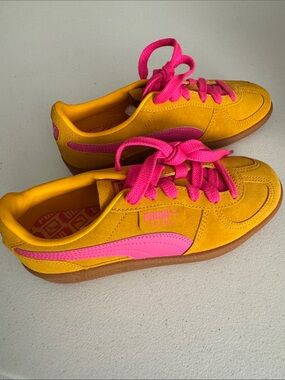 Puma Palermo Kids Yellow and Hot Pink Suede Sneakers 397271-21